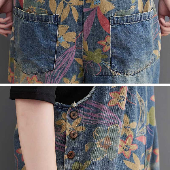 ボタニカル　デニムワイド風サロペットパンツ　