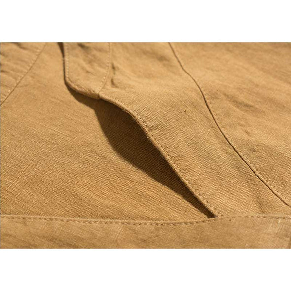 【M～2XL】夏　Ｖネック　リネン生地　無地　大人ファッション　シンプルカジュアルワンピース