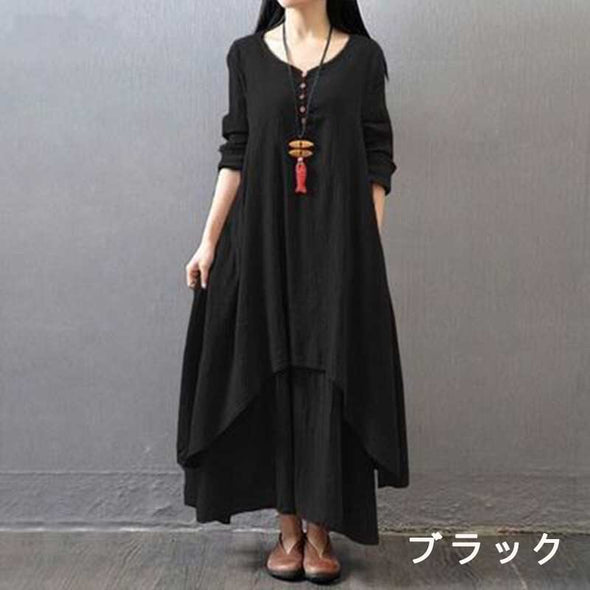 人気再入荷　多色展開　切替　フレアデザイン　Aライン　ロングワンピース