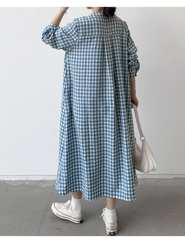 大人カジュアル　チェック柄　ロングシャツワンピース