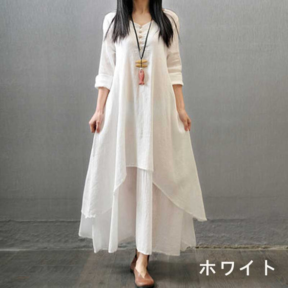 人気再入荷　多色展開　切替　フレアデザイン　Aライン　ロングワンピース