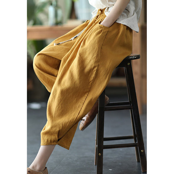 【Ⅿ~2XL】シンプル　とろみ　9分丈　綿麻　無地　ワイド風パンツ