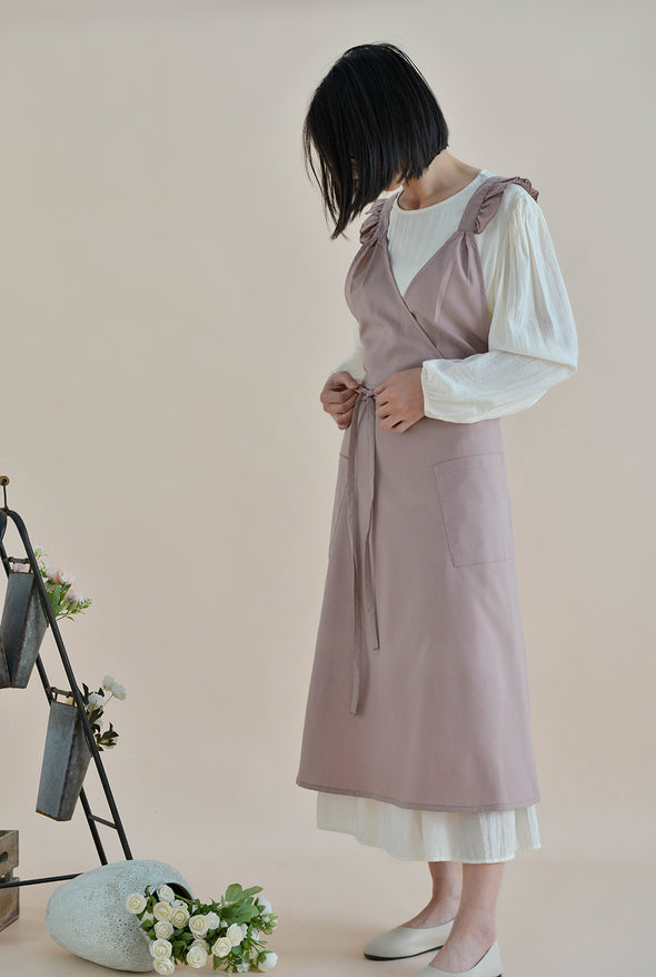 北欧風　フレアデザイン　ロング　便利　ワンピース風エプロン