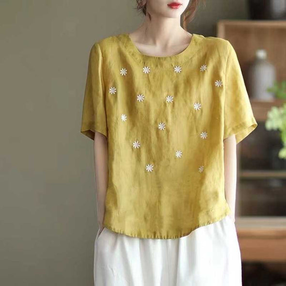 【M~3XL】花柄　かわいい　レトロ　多色展開　刺繍　夏Tシャツ