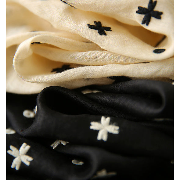 【S~3XL】刺繍　薄手生地　シフォン　パフスリーブ　夏トップス