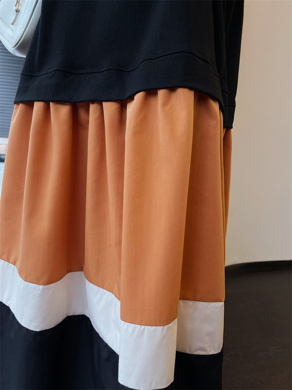 【L~3XL】大人カジュアル　半袖　切替配色　こなれ感　Aライン　夏ワンピース