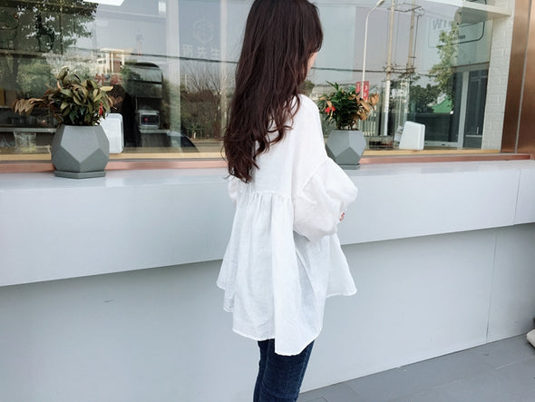【S~5XL】サイズバリエーション豊富　無地　フレアデザイン　夏秋　ブラウス