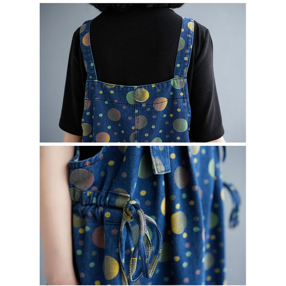 【Ⅿ~2XL】人かわいい　トッド柄　裾フリンジ　Aラインデニムワンピース