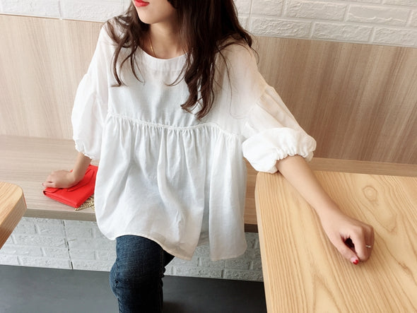 【S~5XL】サイズバリエーション豊富　無地　フレアデザイン　夏秋　ブラウス
