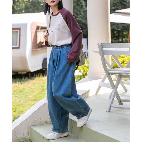 【S~L】とろみ　ゆったり　着瘦せ　シンプル　ワイド風デニムパンツ　