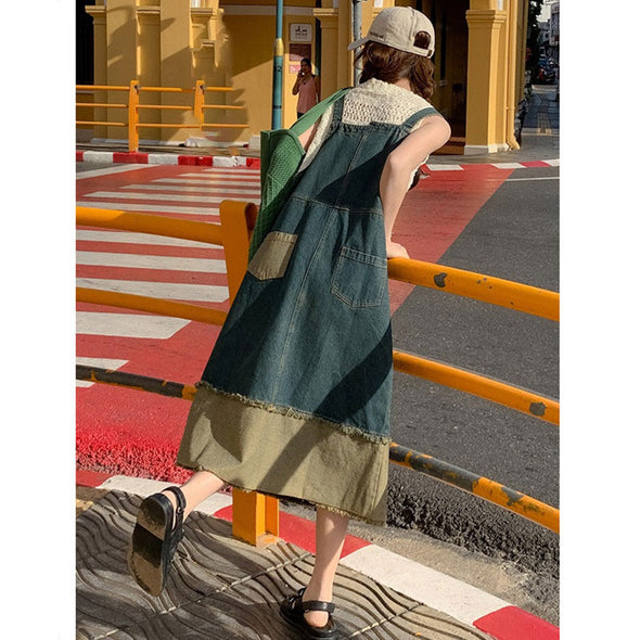【S~XL】韓国風　サロペットワンピース　デニム　ジャンパースカート