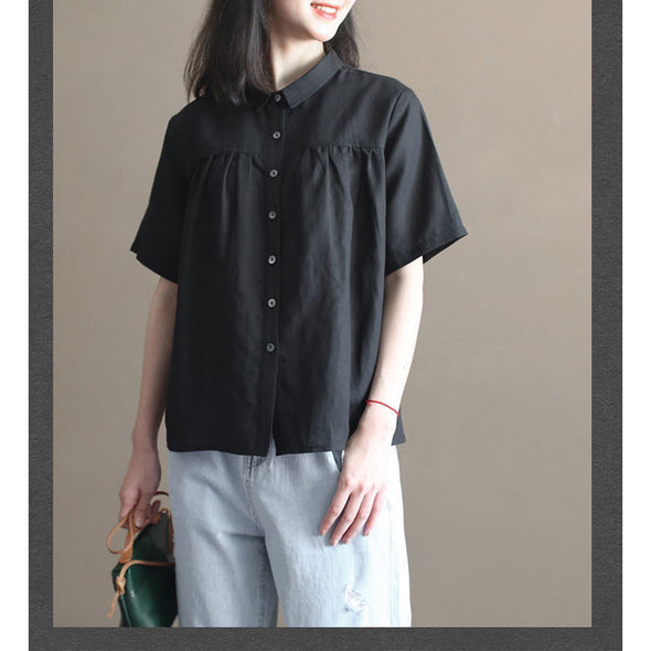 【M~2XL】シンプル　無地　ゆったりサイズ　薄手夏トップス　ブラウス