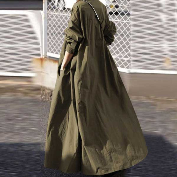 【S～5XL】シンプルカジュアル　体型カバー　無地　ロングシャツワンピース