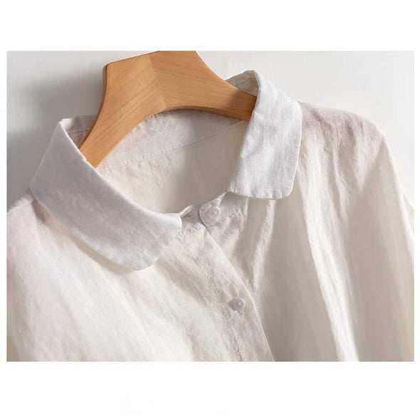 【M~2XL】シンプル無地　綿麻　夏　大人のシャツ　カジュアル　レディースシャツ