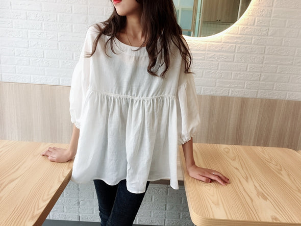 【S~5XL】サイズバリエーション豊富　無地　フレアデザイン　夏秋　ブラウス