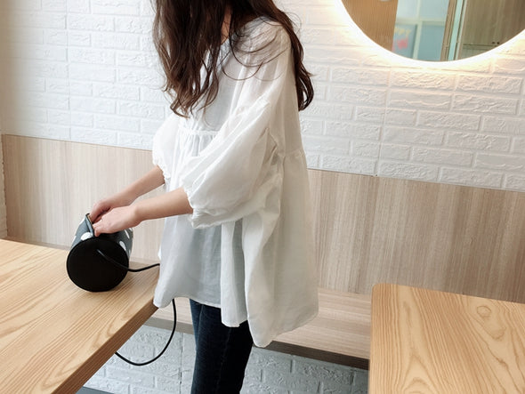 【S~5XL】サイズバリエーション豊富　無地　フレアデザイン　夏秋　ブラウス