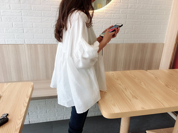 【S~5XL】サイズバリエーション豊富　無地　フレアデザイン　夏秋　ブラウス