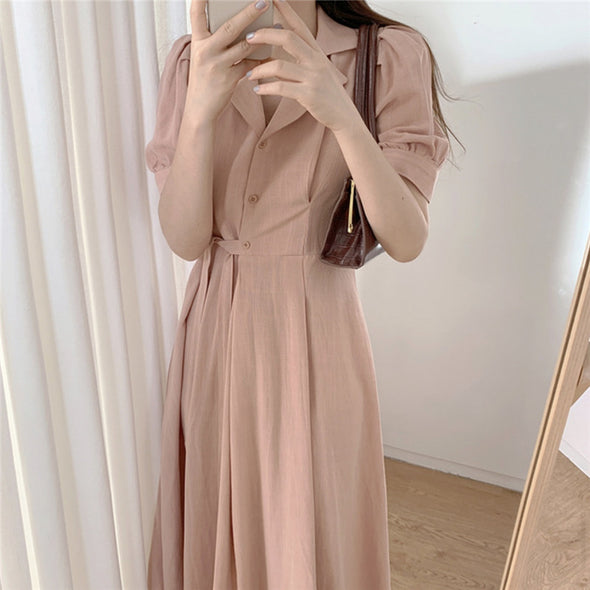 シンプルカジュアル　ウエストリボン　おしゃれ　ロングシャツワンピース