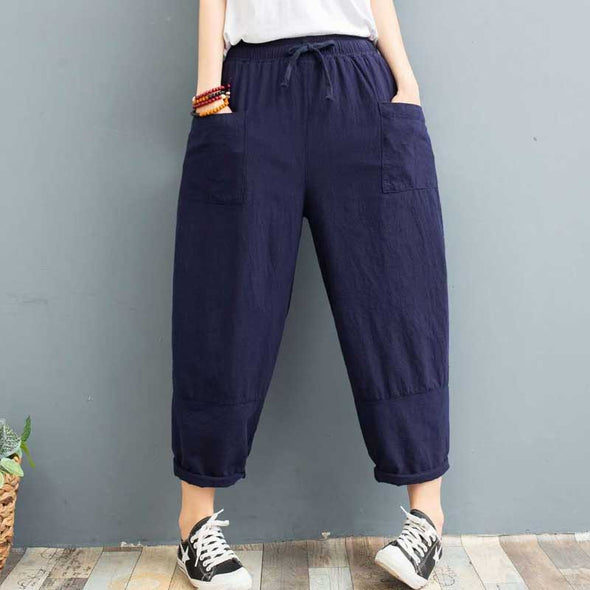 【2XL~3XL】多色展開　無地　ワイド風　8分丈パンツ　楽ちん　レディース　夏　シンプルパンツ