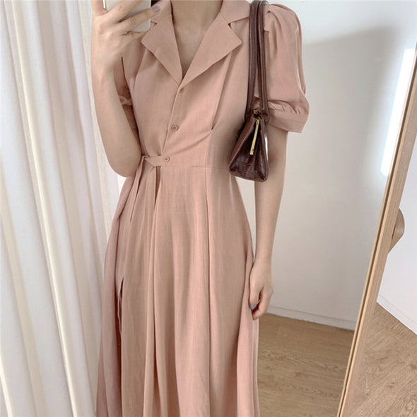 シンプルカジュアル　ウエストリボン　おしゃれ　ロングシャツワンピース