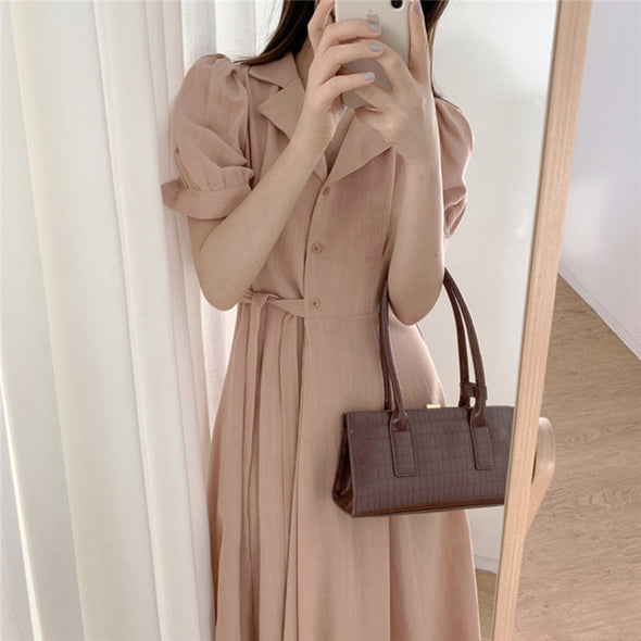 シンプルカジュアル　ウエストリボン　おしゃれ　ロングシャツワンピース