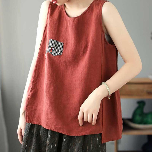【M~3XL】綿麻生地　レトロ　多色展開　合わせやすい　タンクトップ