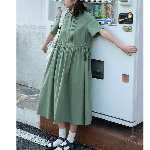 森ガール　Aライン　シンプル無地　ロングワンピース