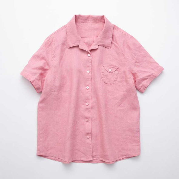【M~2XL】レトロ　Vネック　綿麻　ゆったりサイズ　薄手　夏シャツ