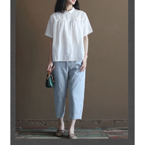 【M~2XL】シンプル　無地　ゆったりサイズ　薄手夏トップス　ブラウス