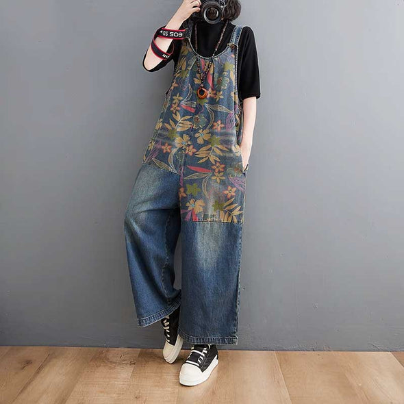 ボタニカル　デニムワイド風サロペットパンツ　