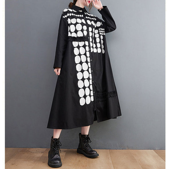 韓国ファッション　オプティカル　ロングシャツワンピース