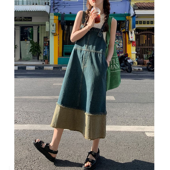 【S~XL】韓国風　サロペットワンピース　デニム　ジャンパースカート