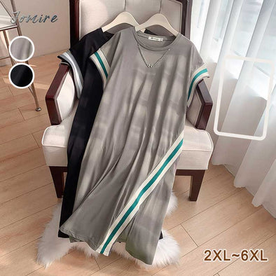 【2XL~6XL】大きいサイズ　ドルマン風　チュニックワンピース　アシメ裾