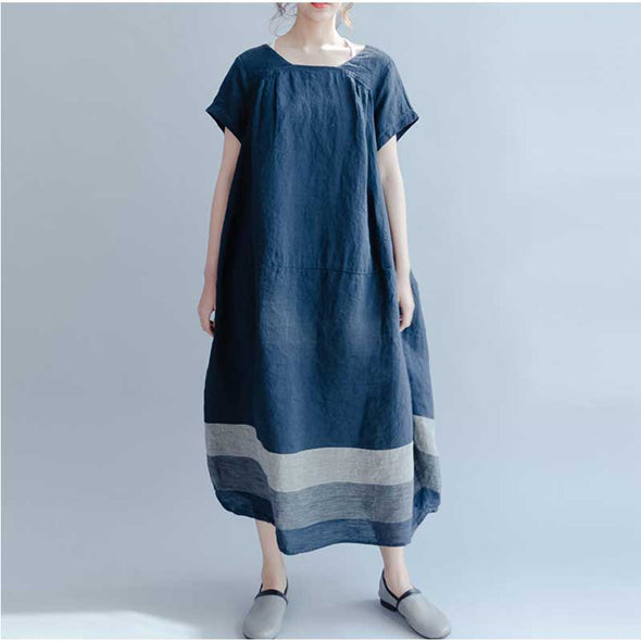 【S~5XL】おしゃれワンピース　肌さわり良い　切り替え　綿麻　シンプルワンピース