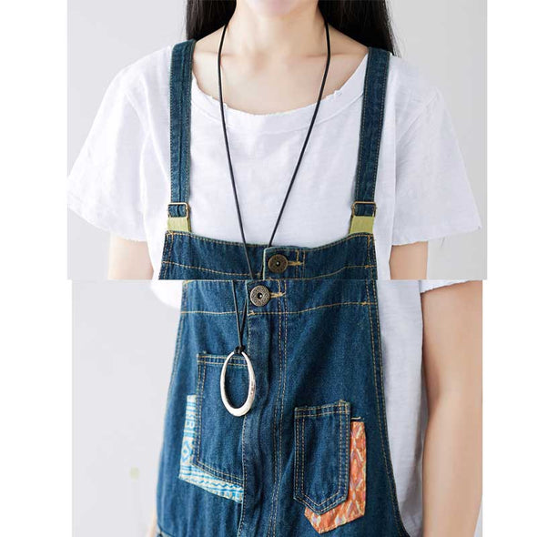 デニムサロペット　レトロ　切り替え　ダメージ　夏デニムパンツ