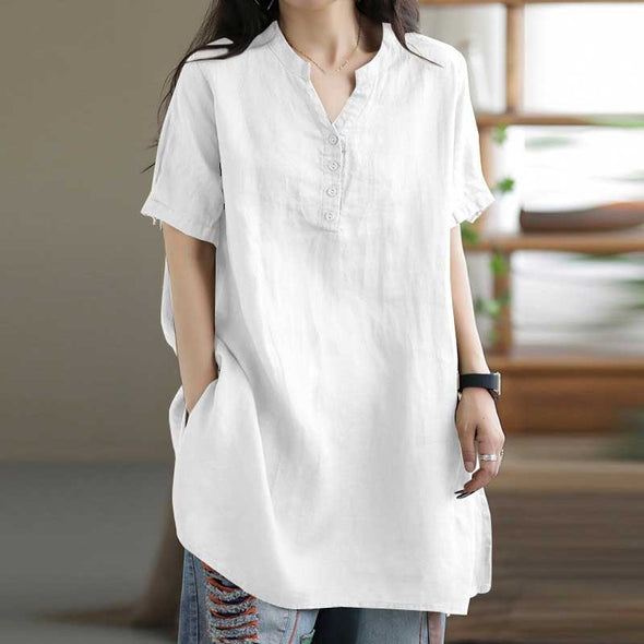 【S～5XL】シンプル無地　スリットネック　ゆるシルエット　おしゃれ　合わせやすい　夏人気シャツ