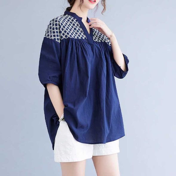 【M~3XL】大人かわいい　刺繍入り　ゆるシルエット　シャツ　ブラウス