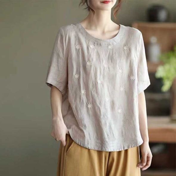 【M~3XL】花柄　かわいい　レトロ　多色展開　刺繍　夏Tシャツ