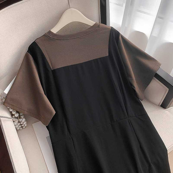 【2XL～6XL】ビッグシルエット　レイヤード風　大人　切り替え　夏ワンピース
