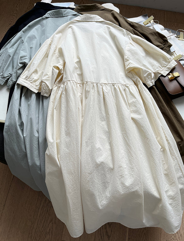 シンプルカジュアル　不規則デザイン　中袖　ロングシャツワンピース