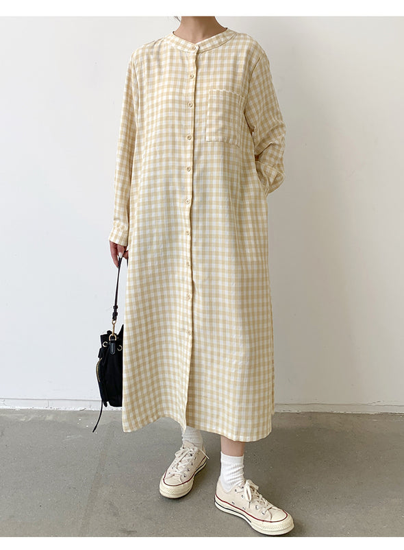 大人カジュアル　チェック柄　ロングシャツワンピース