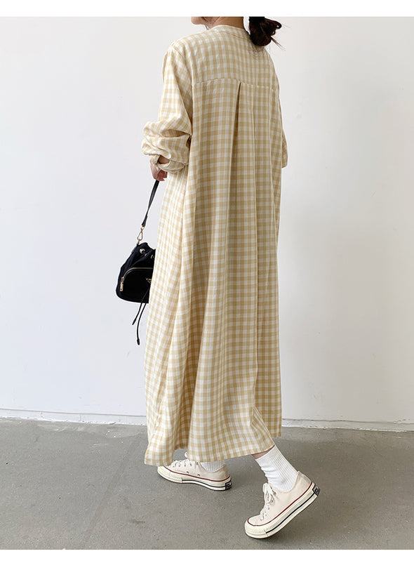 大人カジュアル　チェック柄　ロングシャツワンピース