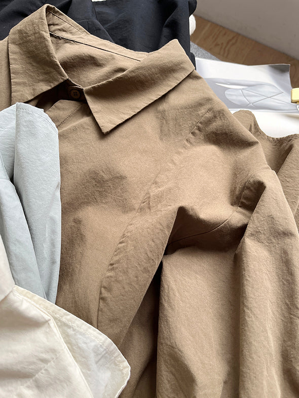 シンプルカジュアル　不規則デザイン　中袖　ロングシャツワンピース
