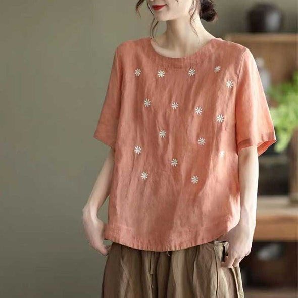【M~3XL】花柄　かわいい　レトロ　多色展開　刺繍　夏Tシャツ