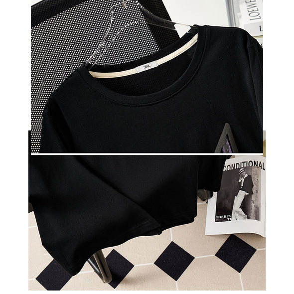 【3XL～7XL】韓国ファッション　ゆったりサイズ　カジュアル　猫柄　夏Tシャツ