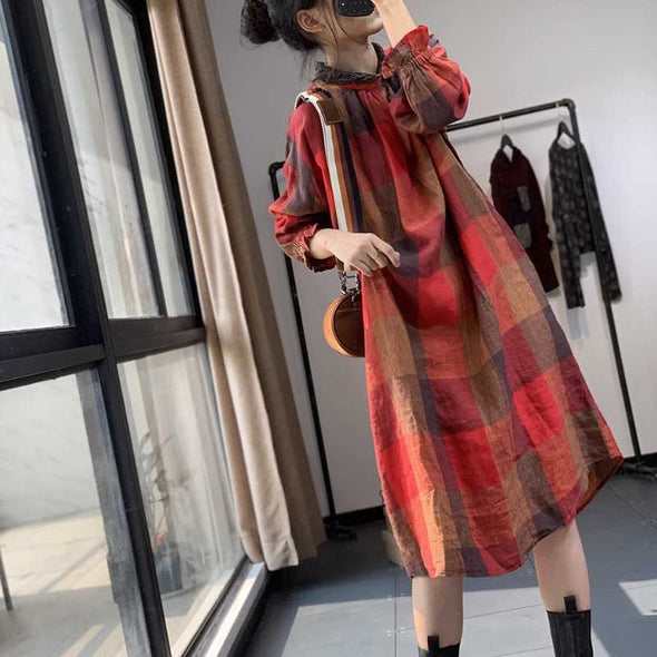 大人カジュアル　チェック柄　シャツワンピース