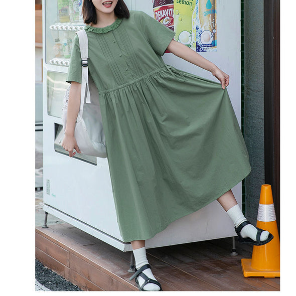 森ガール　Aライン　シンプル無地　ロングワンピース