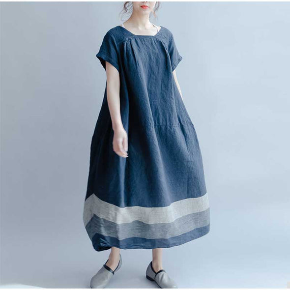 【S~5XL】おしゃれワンピース　肌さわり良い　切り替え　綿麻　シンプルワンピース