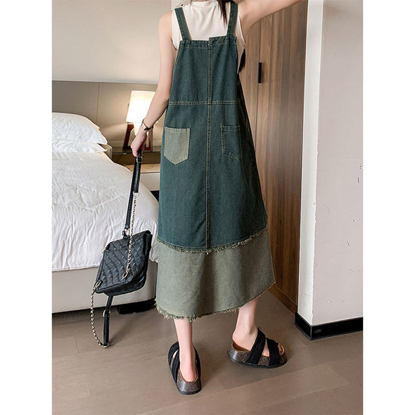 【S~XL】韓国風　サロペットワンピース　デニム　ジャンパースカート