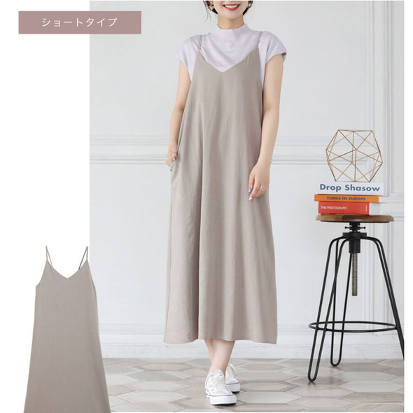 【M.L】こなれ感　キャミワンピース　バックリボンデザイン　ノースリーブ　ロングワンピース